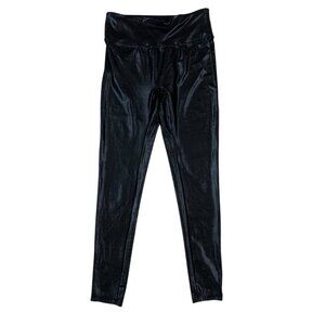 TSFUL Black Faux Leather Leggings High Waisted Shiny Stretch Medium